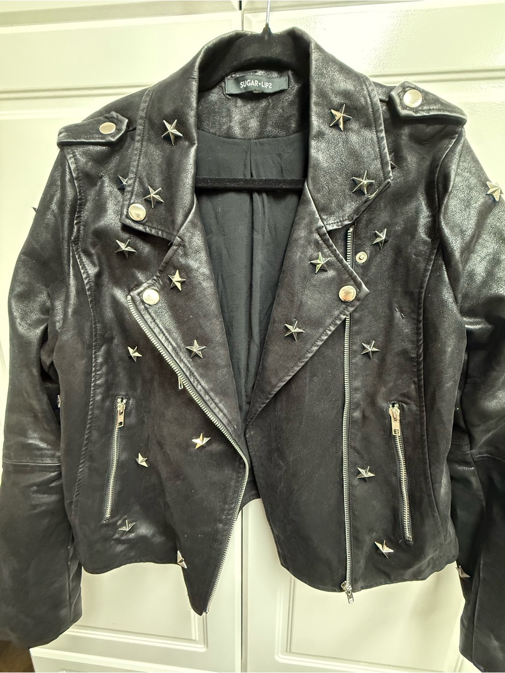 Sugar Lips Studded Black Leather Moto Jacket M - Picture 3 of 7